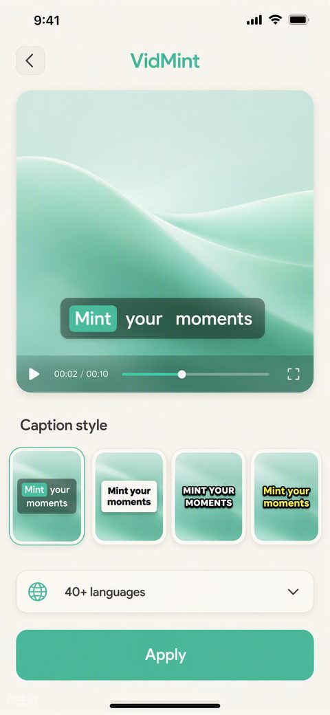 VidMint-Auto-Untertitel generieren animierte Untertitel auf einem Kurzvideo