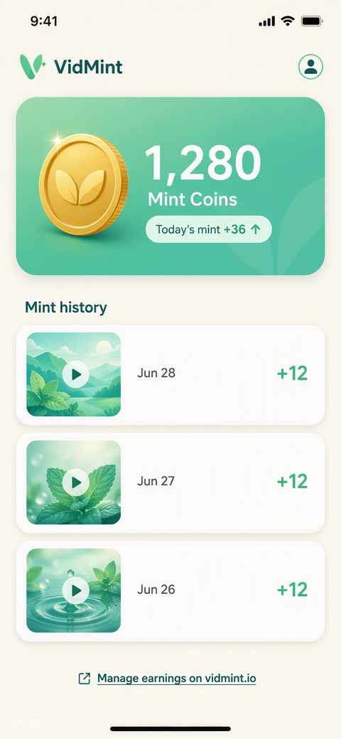 VidMint-Mint-Rewards-Wallet mit dem geminteten Coin-Guthaben eines Creators