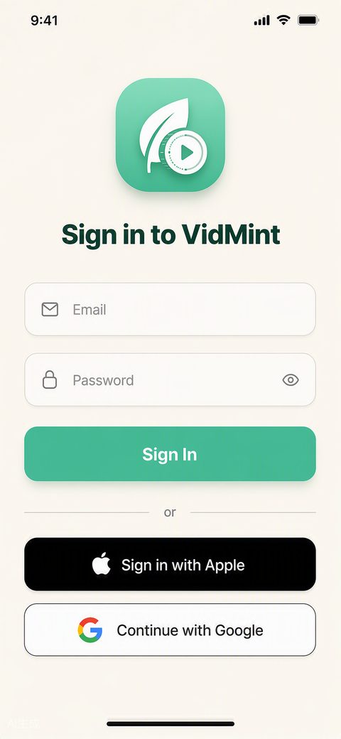 VidMint-Anmeldebildschirm auf dem iPhone